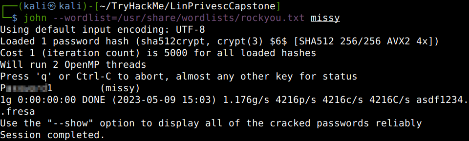 john --wordlist=/usr/share/wordlists/rockyou.txt missy